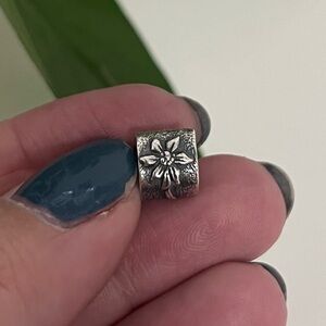 Very Rare Pandora Flower Bead Oval Charm, 925 Sterling Silver